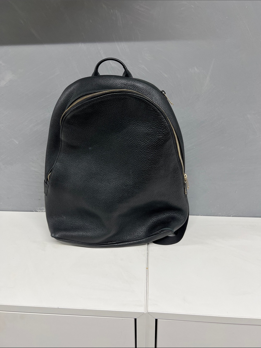 Classic Black Leather Backpack w/ Striped Straps
